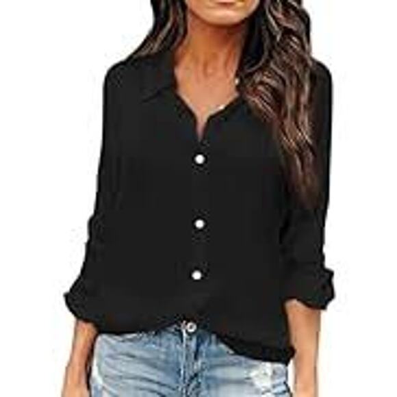NWT OMSJ WOMEN'S BLACK LONG SLEEVE VERSATILE BUTTON FRONT BLOUSE SIZE 2XL - Picture 1 of 12